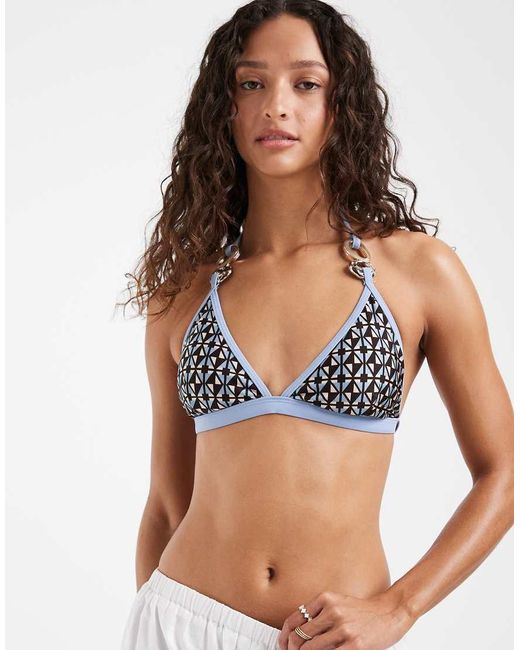 River Island White Geometric Print Bikini Top