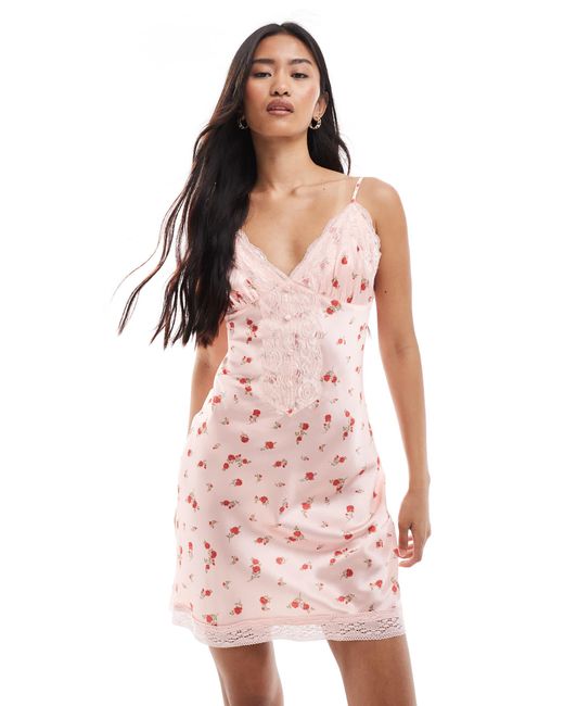 Miss Selfridge Pink – mini-trägerkleid aus satin mit blumenmuster