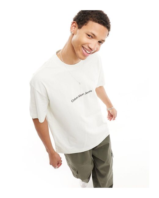 Camiseta verde claro con recuadro del logo frequency Calvin Klein de hombre de color White