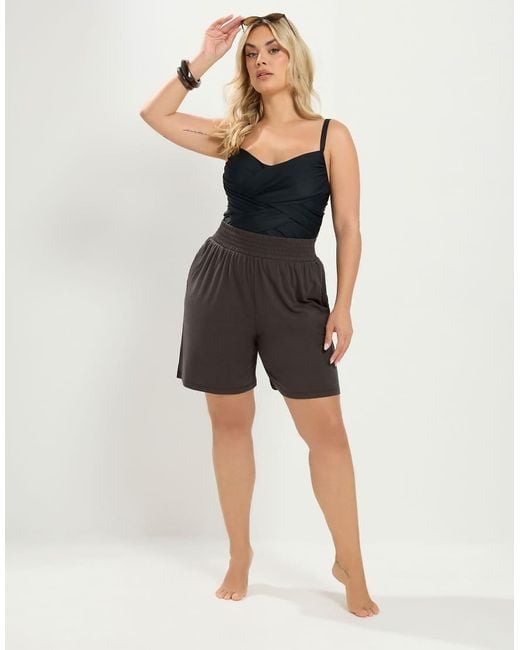 Yours Clothing Black Shirred Waist Shorts