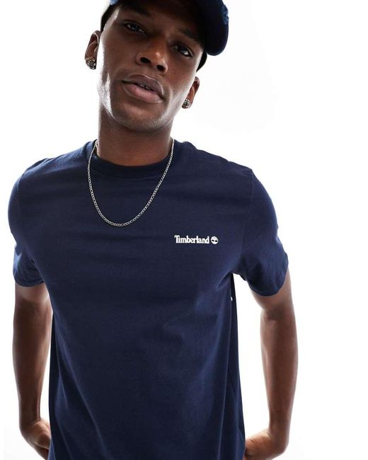 Timberland Blue Small Script Logo T-shirt for men