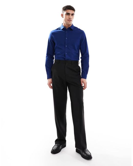 ASOS Blue Brushed Oxford Regular Shirt for men