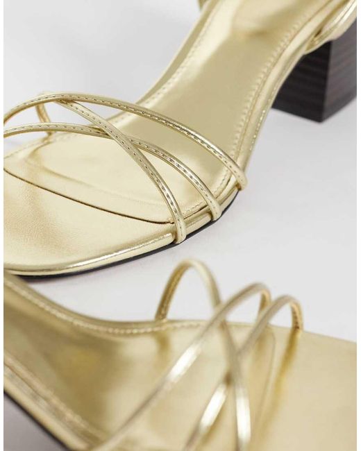 Mango White Strappy Block Mid Heeled Sandals