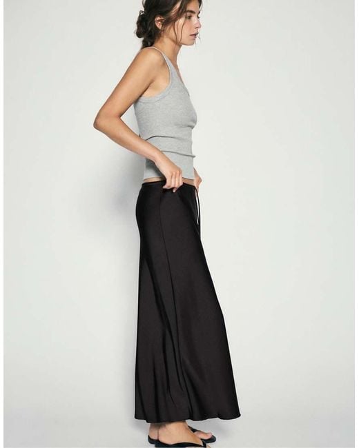 Pull&Bear White Satin Drawstring Midi Skirt