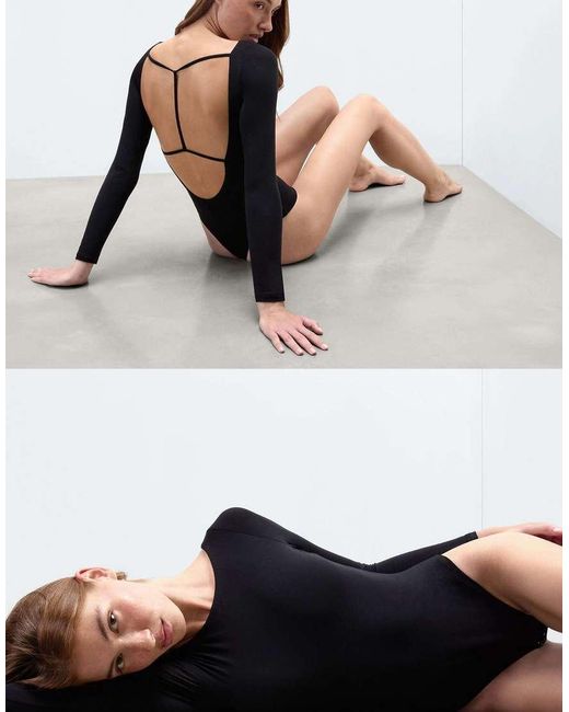 Intimissimi Blue Long-Sleeved Backless Bodysuit