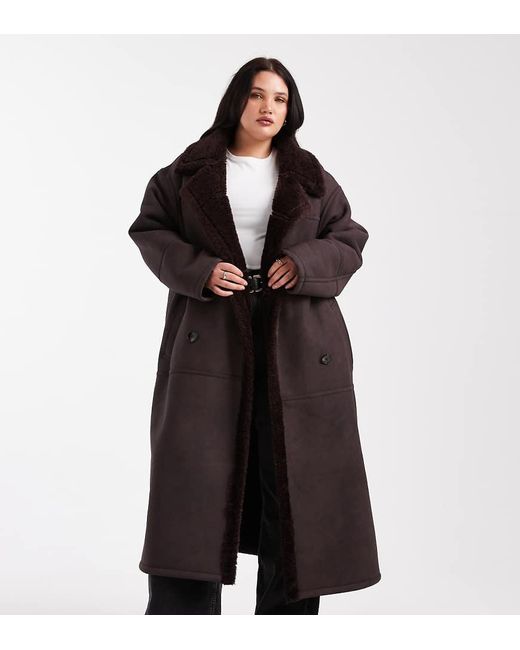 ASOS Black Asos Design Curve Longline Bonded Borg Jacket
