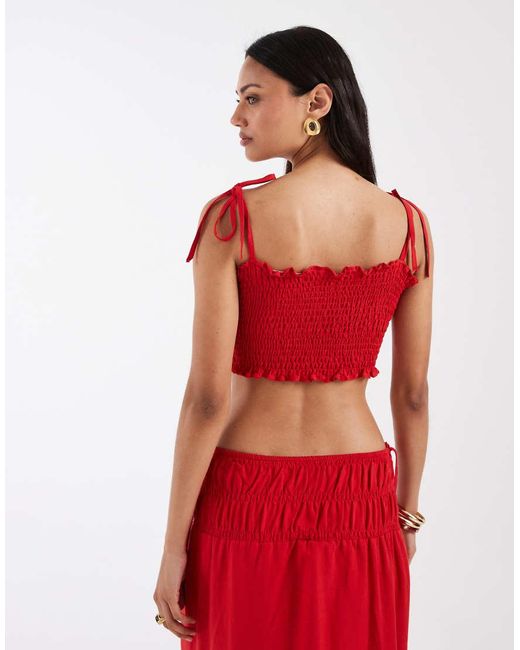 ASOS Red Linen Look Shir Bralet Top