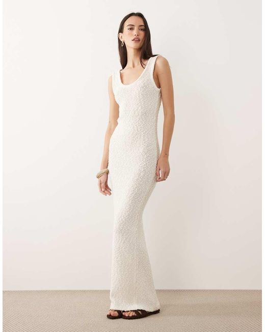ASOS Natural Knitted Boucle Scoop Maxi Dress