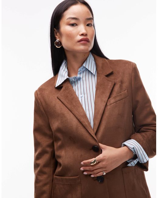 4th & Reckless Brown Plus Faux Suede Pocket Front Tailored Blazer