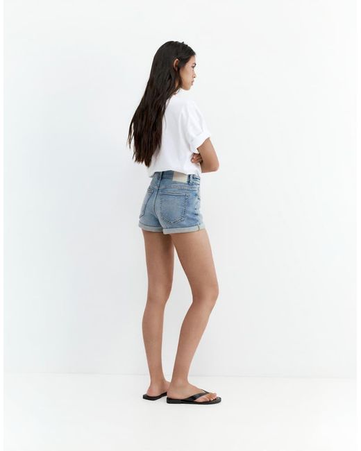 Pull&Bear White Mid-waist Denim Shorts