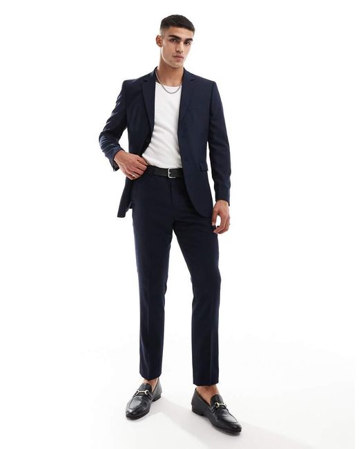 SELECTED Blue Wool Blend Slim Fit Trousers for men