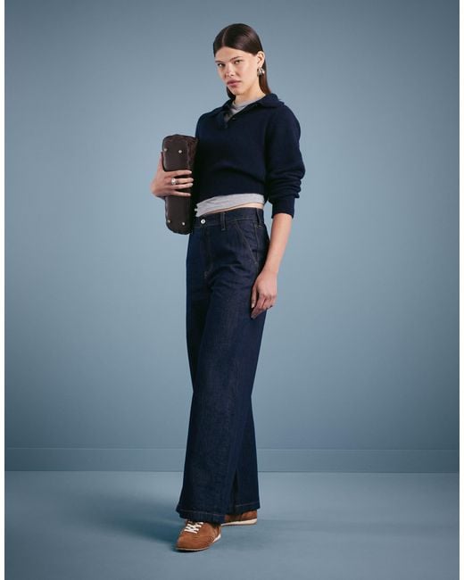 Jean large à taille haute et poches - indigo Abercrombie & Fitch en coloris Blue