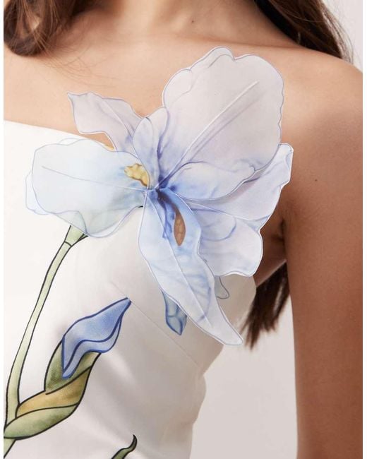 JW PEI Natural Bandeau 3d Floral Printed Applique Tailored Mini Dress