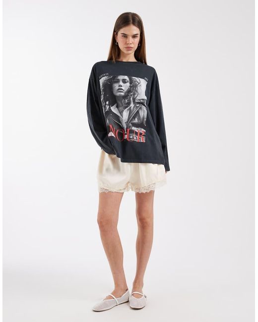 ASOS Blue Long Sleeve T-shirt With Amour Magazine Graphic