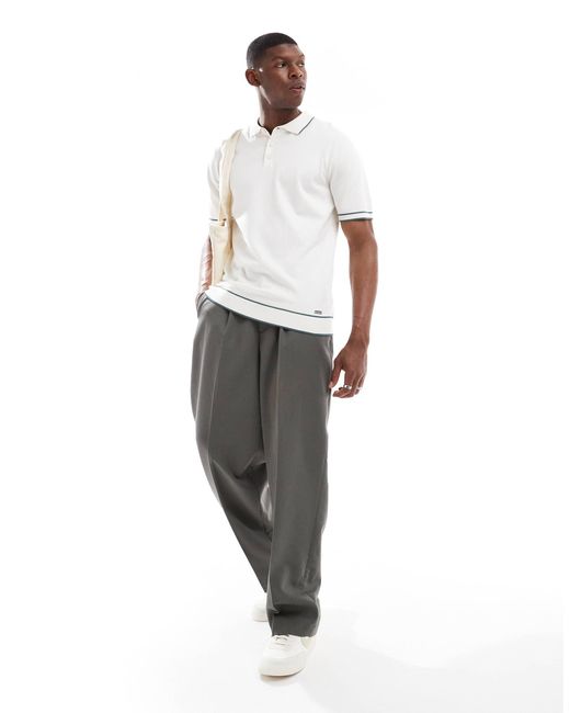 Polo en maille à manches courtes - écru et sauge Threadbare pour homme en coloris White