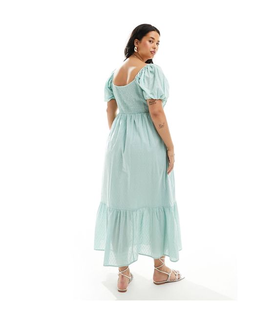 ASOS Blue Asos Design Curve Cotton Dobby Midi Dress With Lace Up Back
