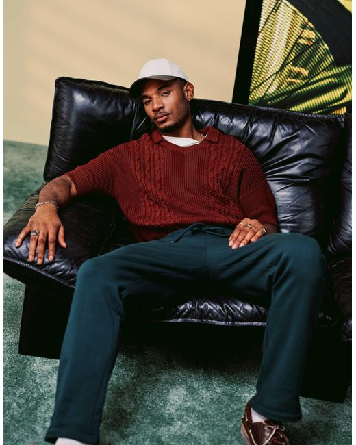 Polo décontracté en maille torsadée à col cranté - bordeaux ASOS pour homme en coloris Green