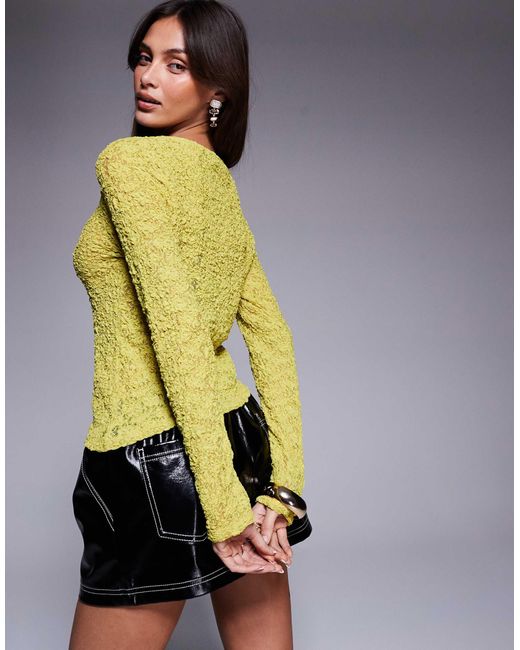 ASOS Yellow Lace Mesh Top With Asymmetric Hem