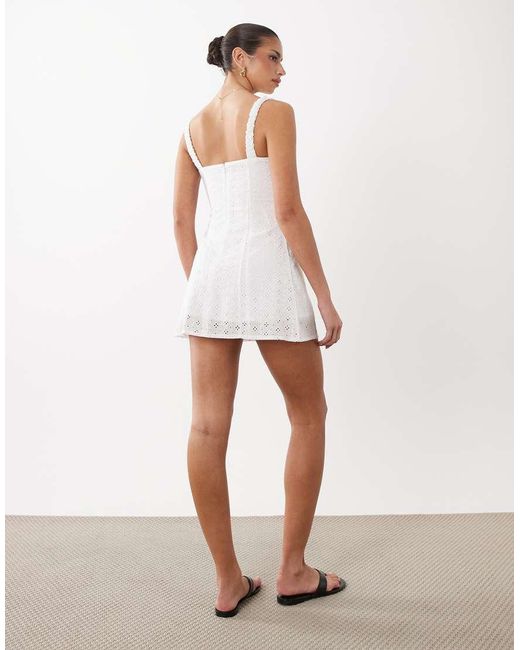 Lioness White Olsen Cotton Broderie Ruched Cup Detail Mini Dress