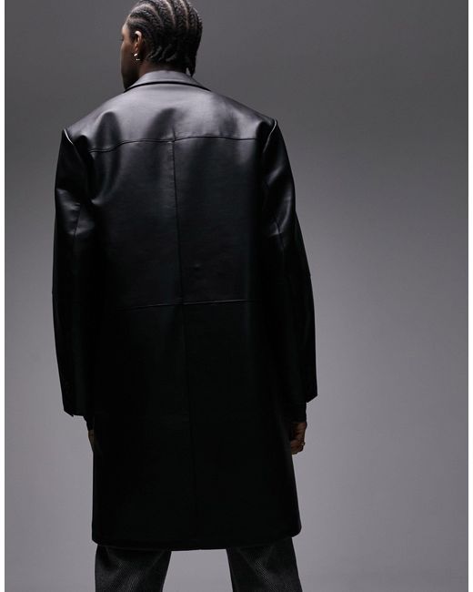 Topman White Faux Leather Longline Coat for men