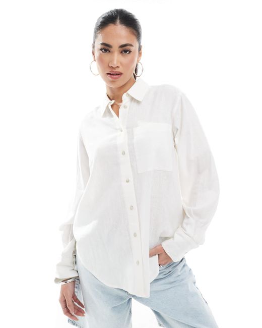 New Look White – langärmliges hemd aus em leinen
