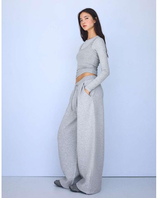 Bershka Blue Modal Barrel Trousers