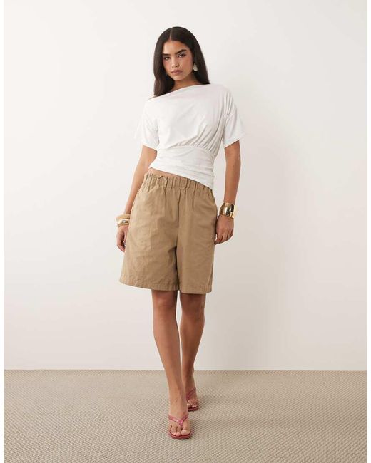 Missy Empire Brown Soft Touch Off Shoulder Cinch Fitted Waist Top