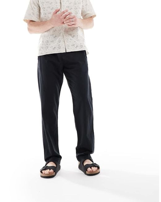 Jack & Jones White Drawstring Linen Mix Pants for men
