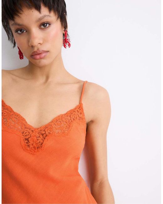 Stradivarius Orange Short Rustic Lace Dress