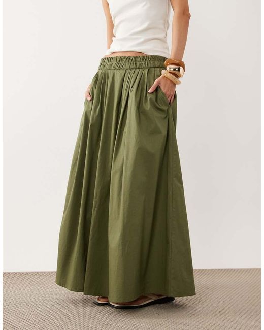 ASOS Green Elasticated Waist Volume Midi Skirt