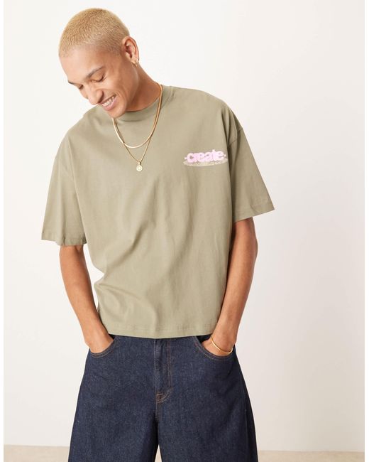 ASOS Natural Boxy Oversized T-shirt With Front And Back Graphic for men