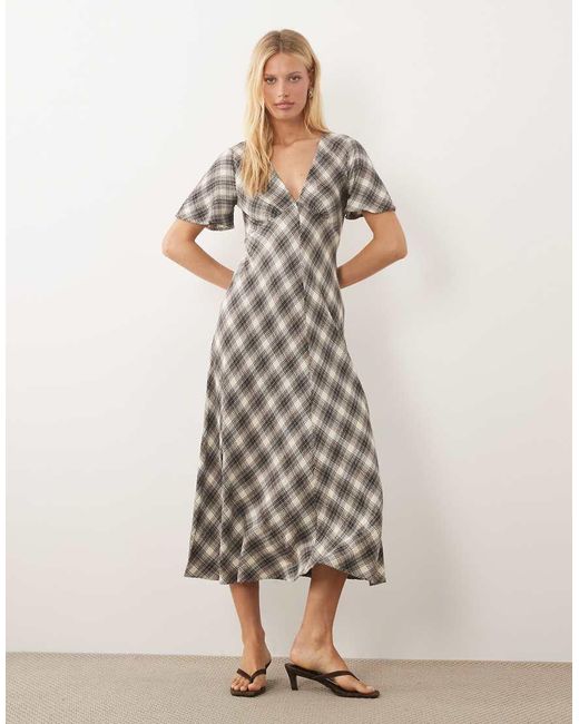 Nobody's Child Natural Rowena V Neck Flutter Sleeve Brushed Midi Dress