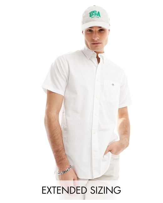 Gant – kurzärmliges baumwoll-leinenhemd in White für Herren