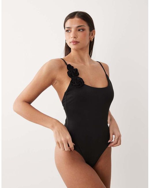 Mango Black Rosette Swimsuit