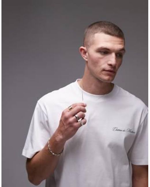 Topman Gray Oversized Fit T-shirt With Front And Back Chateau Print for men