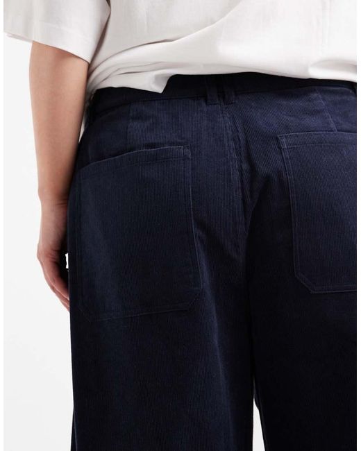 ASOS Blue Asos Design Curve Baby Cord Extreme Horseshoe Pants With Seam Detail