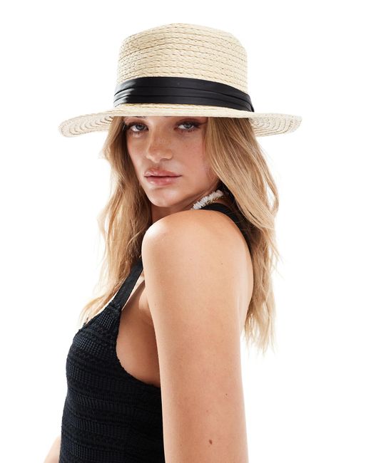 ASOS White Straw Boater Hat With Black Band