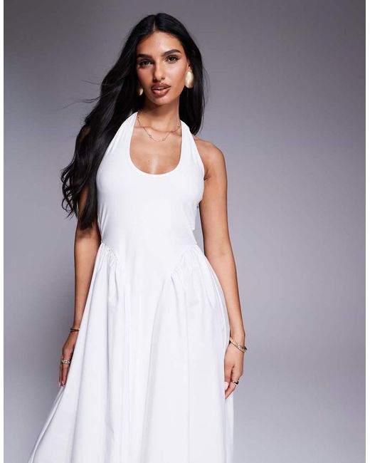 Aria Cove Gray Scoop Halterneck Drop Waist Maxi Dress