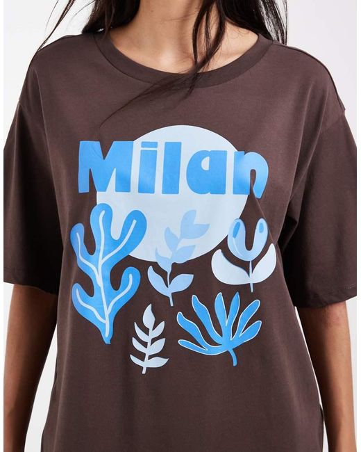 ONLY Blue Milan Graphic Print Oversized T-shirt