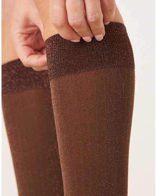 ASOS Natural Rose Gold Glitter Fine Ribbed Knee High Socks