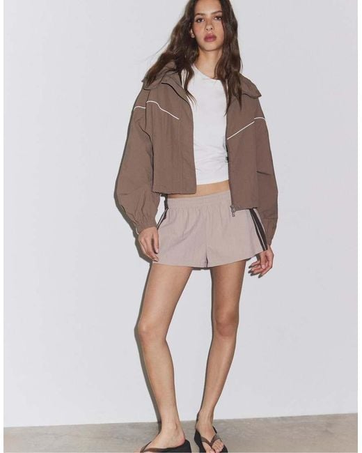 Stradivarius Brown Technical Mini Shorts