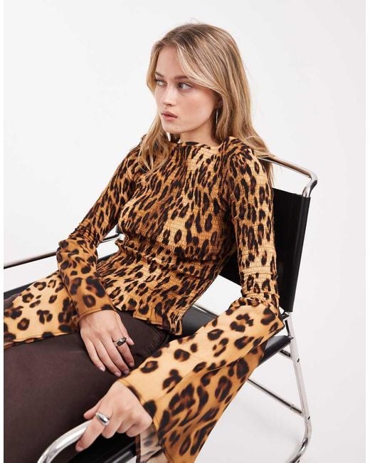 ASOS Natural Shirred Long Sleeve Blouse