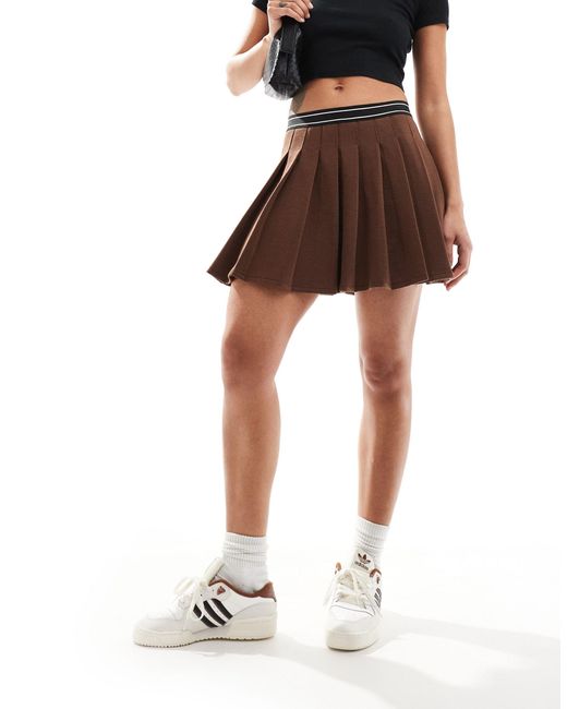 ASOS Brown Pleated Twill Mini Skirt With Elastic Waist Detail