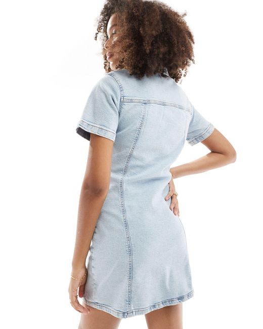 ASOS Blue Mini Denim Fitted Shirt Dress
