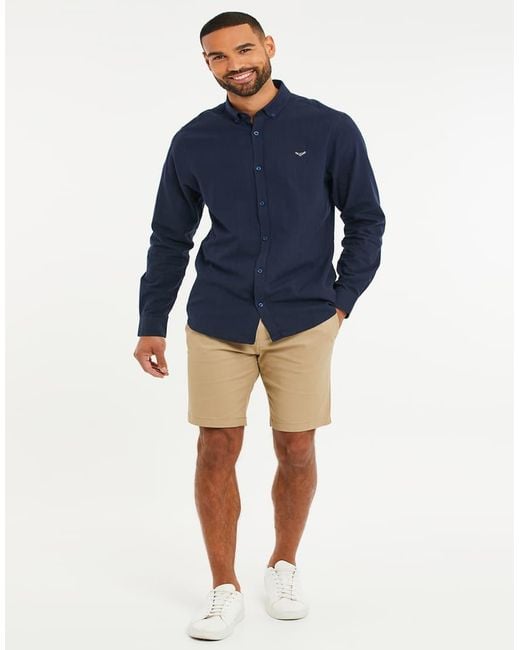 Threadbare Blue Slim Fit Linen Blend Long Sleeve Shirt for men