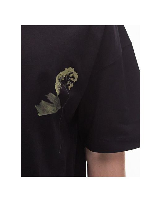 Topman Black Premium Extreme Oversized Fit T-shirt With Front And Back Pressed Flower for men