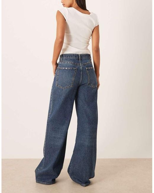 Mango Blue Studs 100% Cotton Wide Leg Jean With Stud Detail