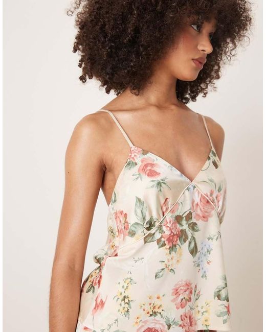 Abercrombie & Fitch Gestrikte Pyjama Cami Top Met Touwtjes in het Natural