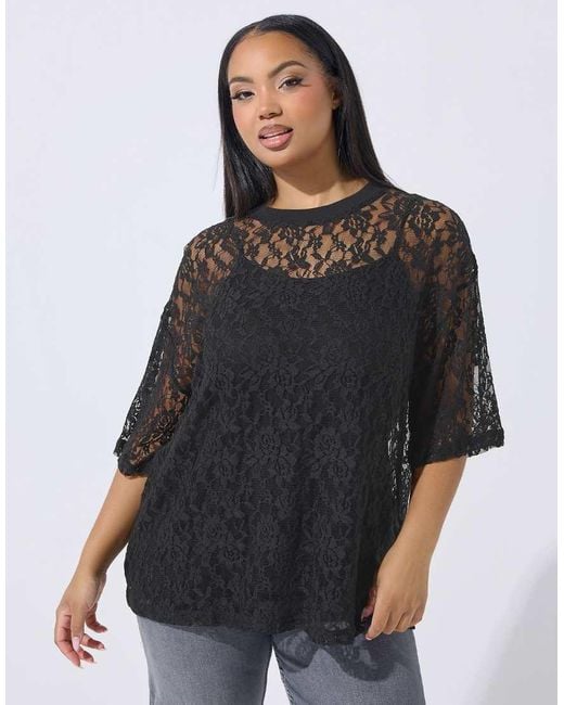 Yours Clothing Gray Lace T-Shirt