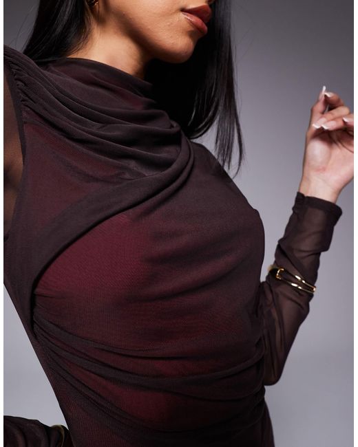 ASOS Brown – langärmliges minikleid aus netzstoff